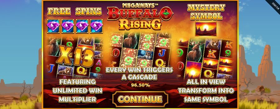 Introbilde av spilleautomaten Buffalo Rising Megaways fra Blueprint Gaming