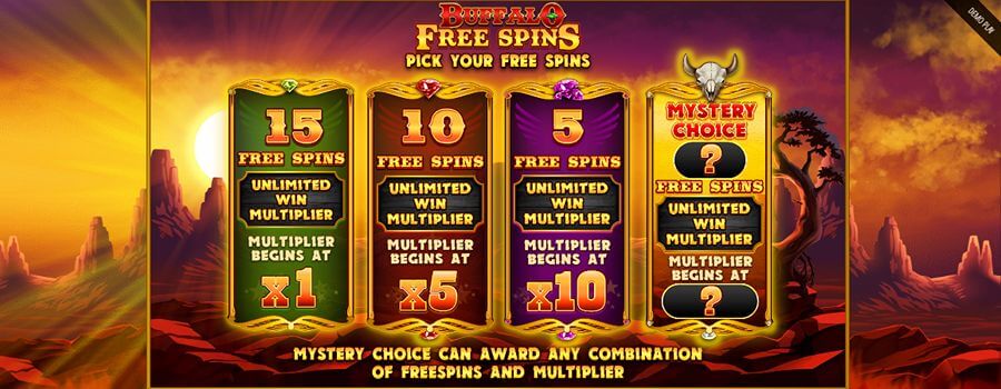Valg av free spins på spilleautomaten Buffalo Rising Megaways