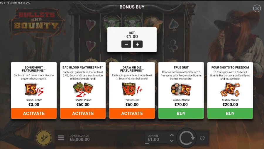 Bullets and Bounty har også en bonus buy-funksjon og kjøp av andre funksjoner