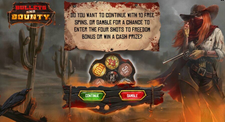 Gamble-funksjonen på spilleautomaten Bullets and Bounty