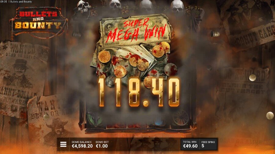 Storgevinst på spilleautomaten Bullets and Bounty