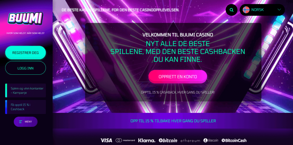 Forsiden til kryptocasinoet Buumi