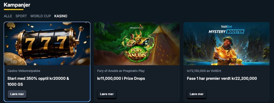 Campeonbet har en kampanjeside med flere tilbud