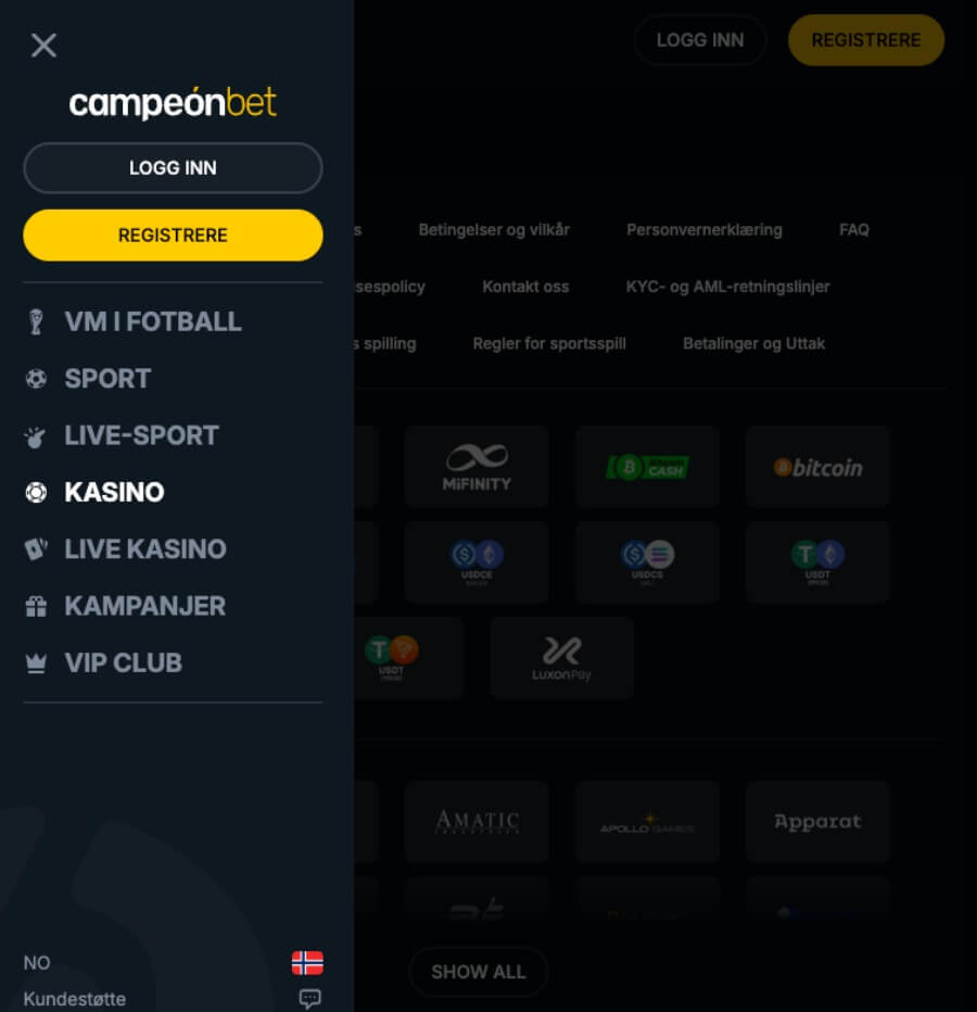 Campeonbet har et mobilcasino via nettleseren