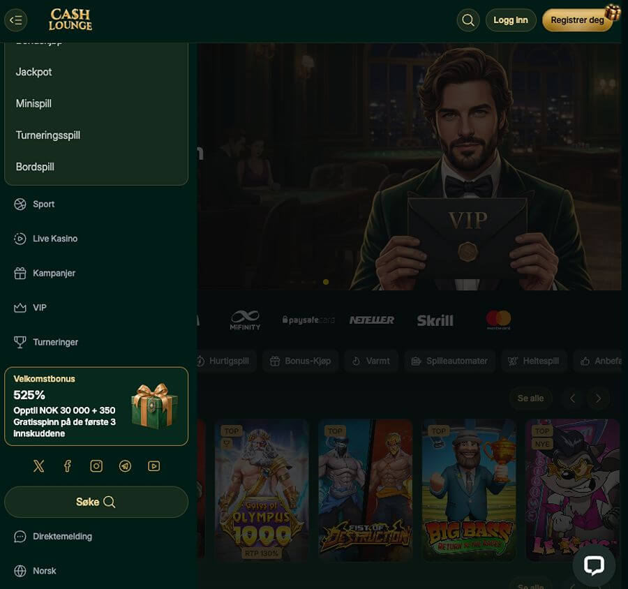 Cashlounge har et mobilcasino via nettleseren