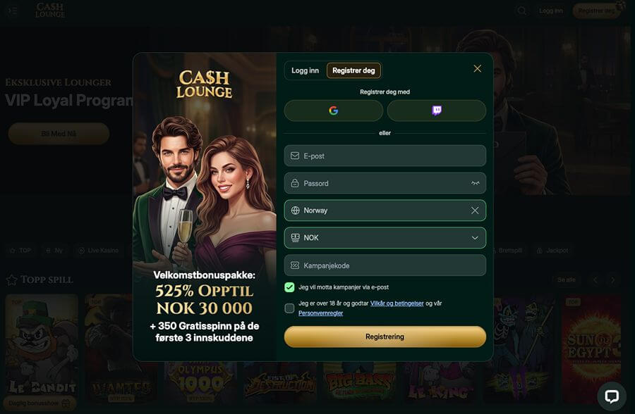 Cashlounge registreringsprosess
