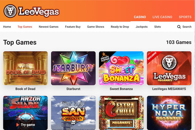 Spilleautomater hos nettcasinoet LeoVegas