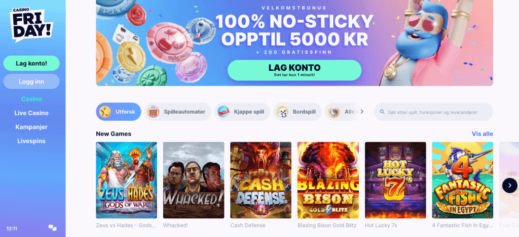 Forsiden til kryptocasinoet Casino Friday har fått en oppgradering