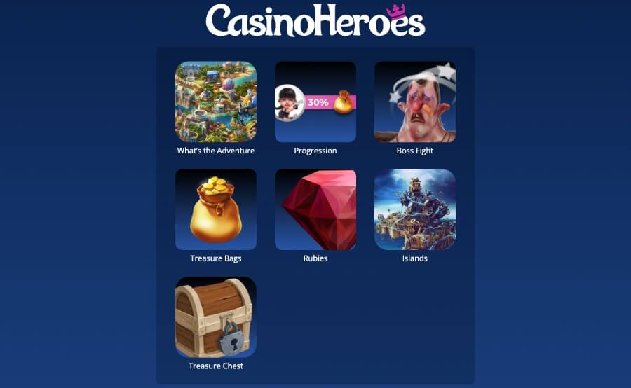 Hos Casino Heroes handler det om bossekamper, skatter, rubier og belønninger underveis