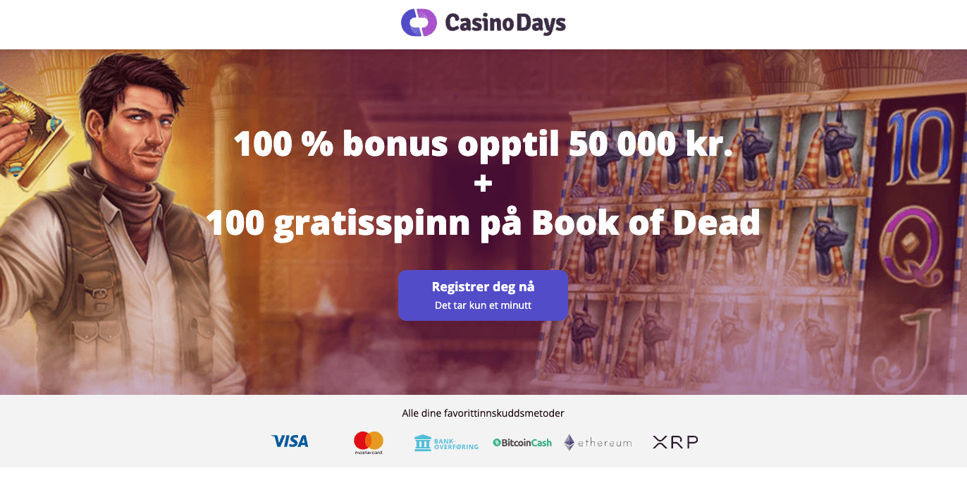 Forsiden til Casinodays med en eksklusiv bonus