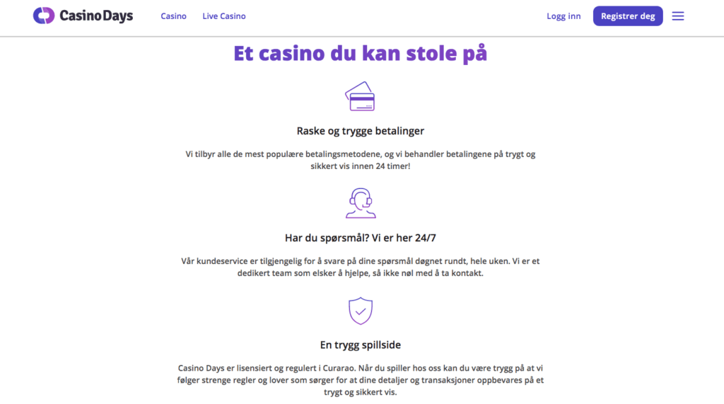 Casino Days er et trygt nettcasino