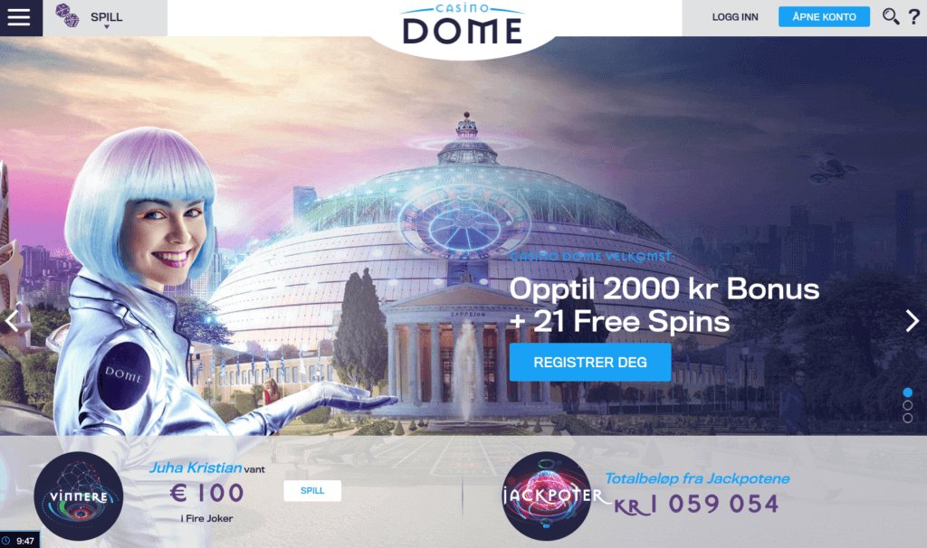 Forsiden til Casino Dome Casino Dome forside