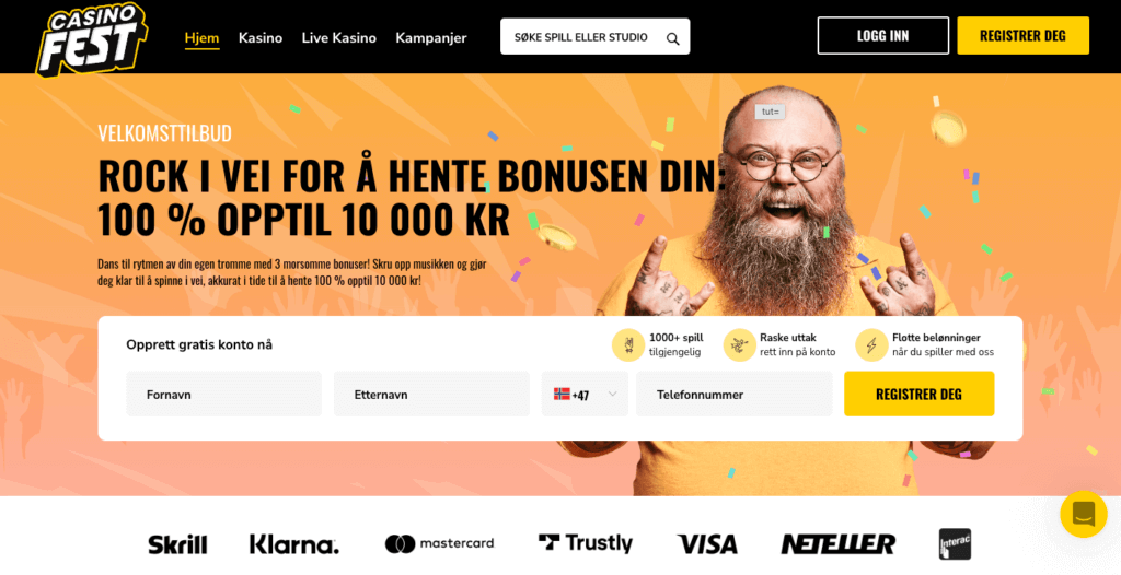 Forsiden til nettcasinoet CasinoFest
