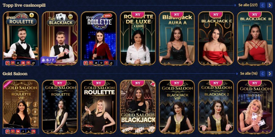 Casombie har et live casino med klassiske bordspill og live game show-spill