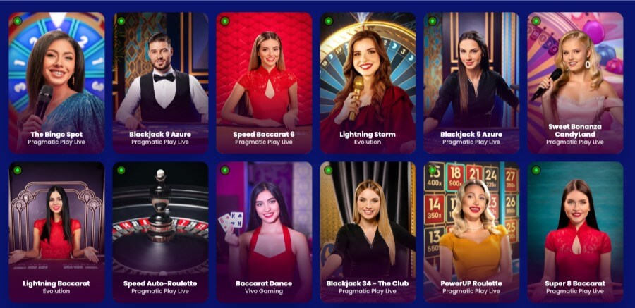 Live casino og live game show-spill hos Casoo