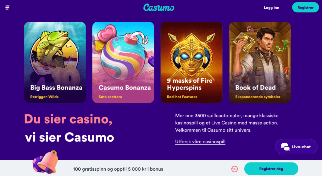 Forsiden til nettcasinoet Casumo Forsiden til nettcasinoet Casumo