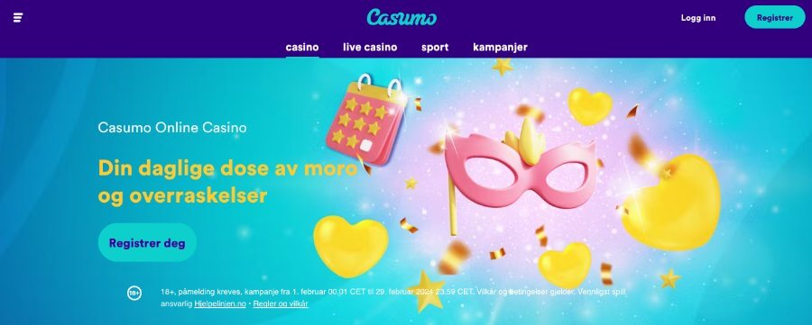 Casumo er et prisbelønnet casino som har en flott fargerik forside