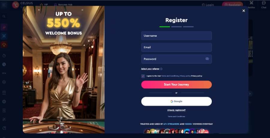 Registrering hos Celsius Casino