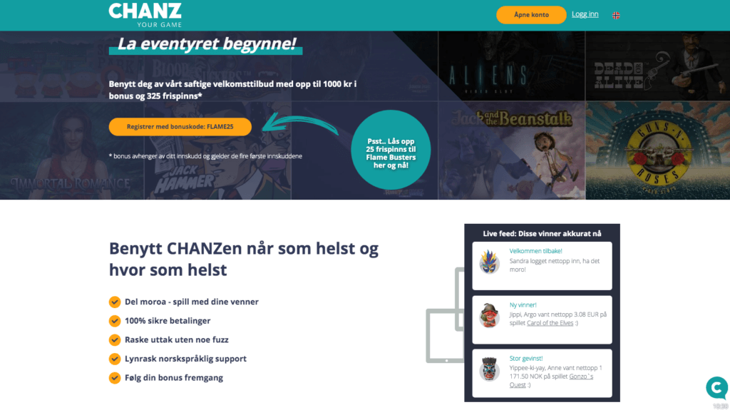 Chanz free spins uten innskudd