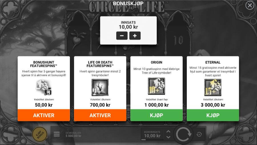 Bonus buy-funksoner på spilleautomaten Circle of Life