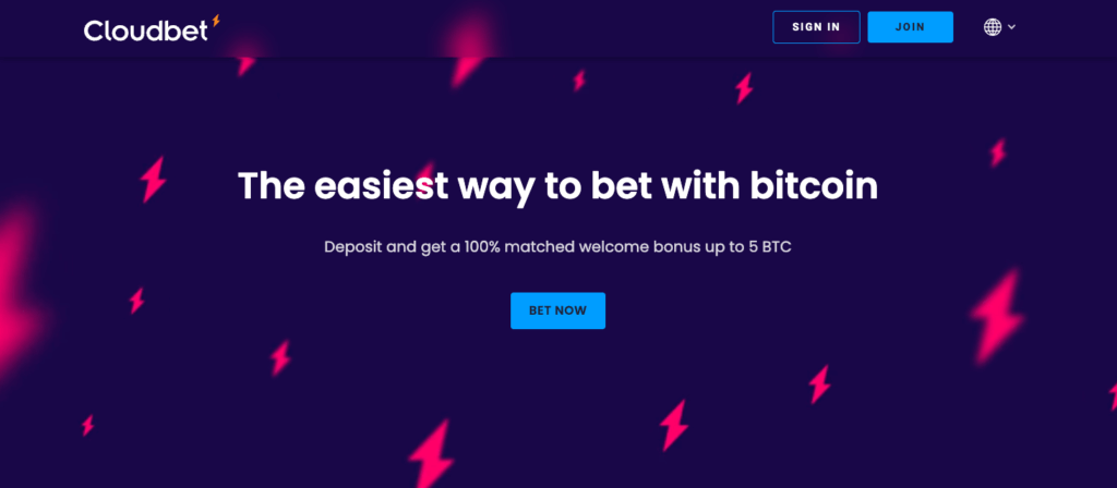 Cloudbet forside - Nettcasino med Bitcoin og kryptovaluta