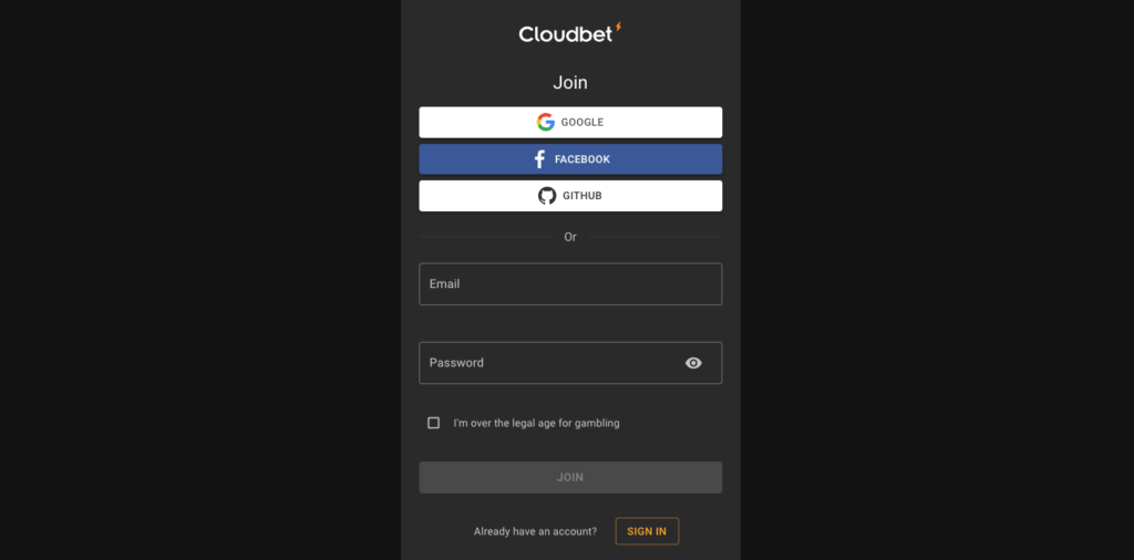 Cloudbet registrering