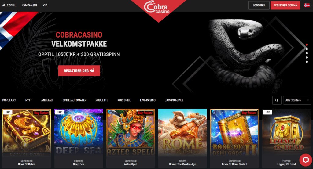 Cobra Casino velkomstbonus med free spins