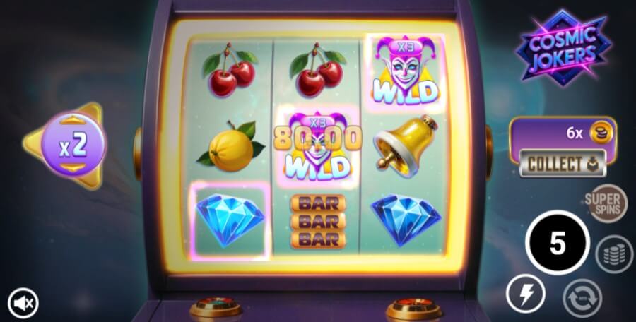 Free spins med SuperSpins Mode på spilleautomaten Cosmic Jokers