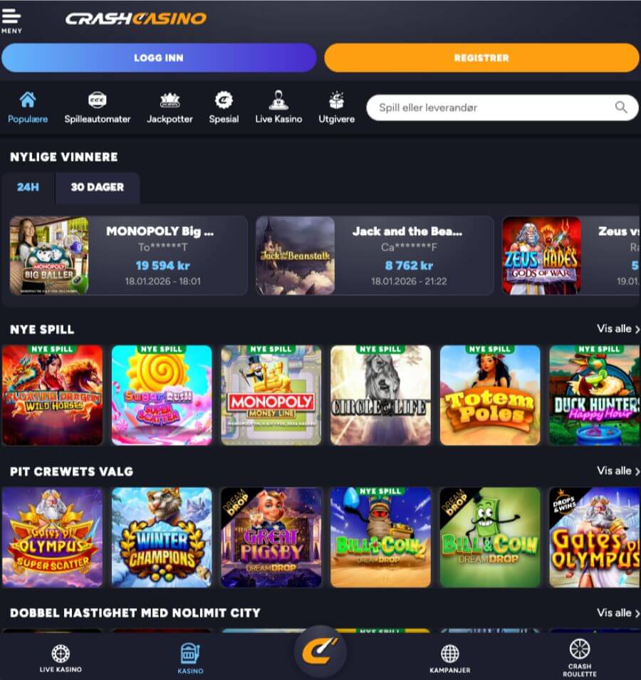 CrashCasino har et mobilcasino