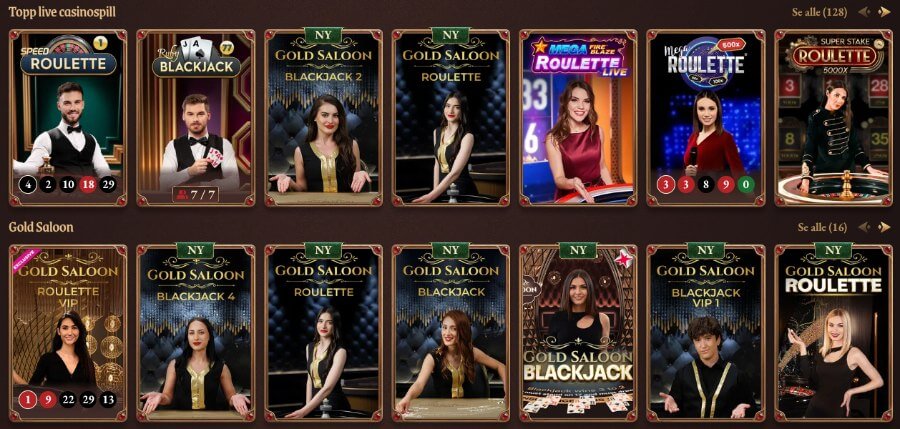 CrazyTower har et live casino med klassiske bordspill og live game show-spill