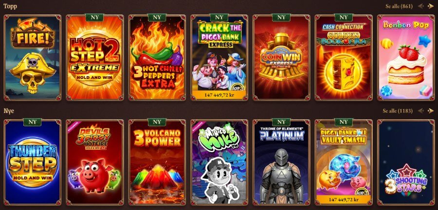 CrazyTower har et variert utvalg av spilleautomater og andre casinospill