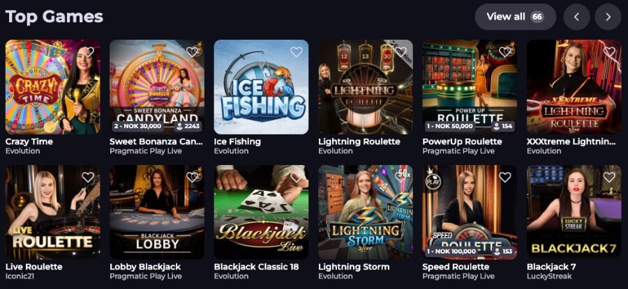 CryptoLeo har et live casino med bordspill og live game show-spill