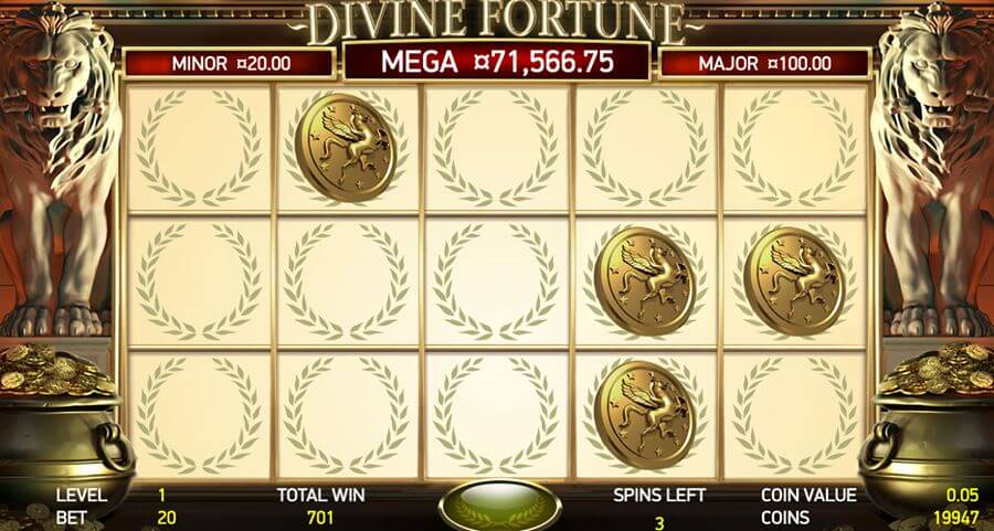 Divine Fortune har et jackpot-bonusspill med tre progressive jackpotter
