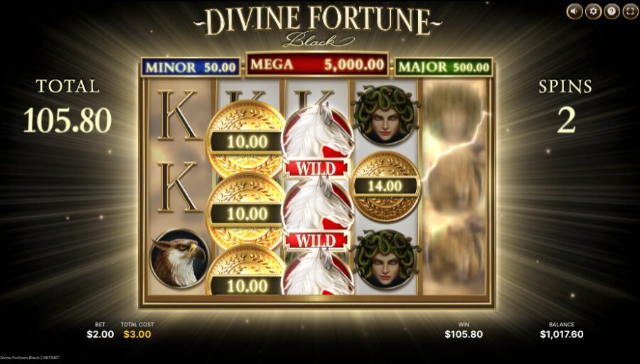 Free spins-spillet med Divine Spins på spilleautomaten Divine Fortune Black