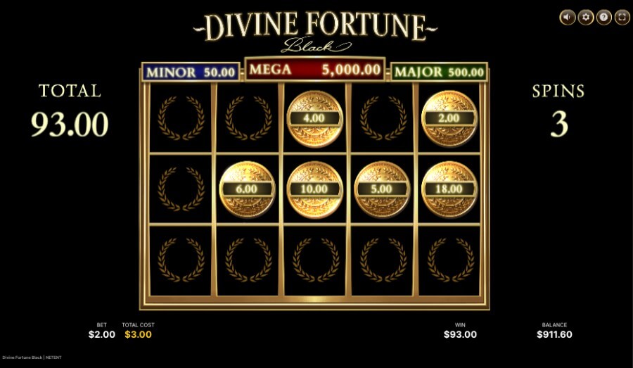 Bonusspillet med Fortune Spins på spilleautomaten Divine Fortune Black