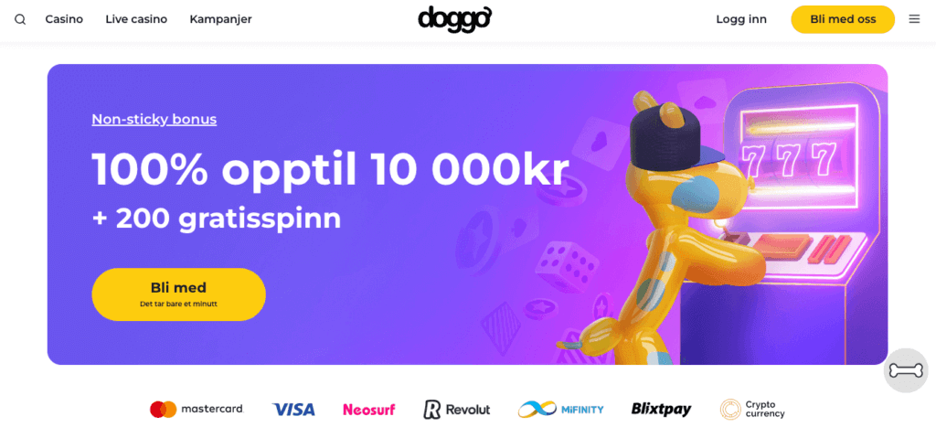 Forsiden til Doggo Casino har blitt forbedret med en ny spennende velkomstbonus