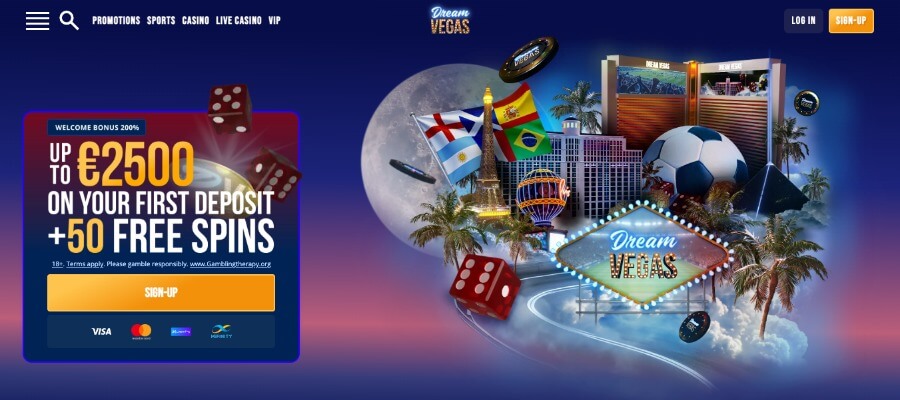 Dream Vegas forside med bonus