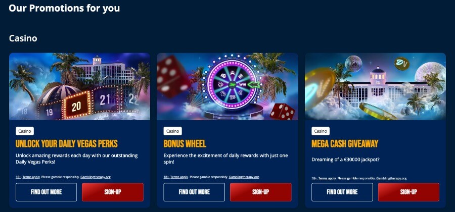 Dream Vegas har en kampanjeside med flere tilbud