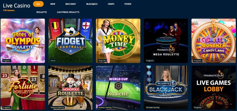 Dream Vegas har et live casino med klassiske bordspill og live gameshow-spill