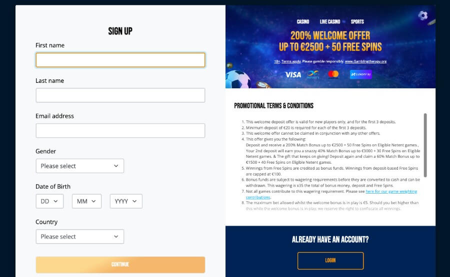 Dream Vegas registreringsprosess