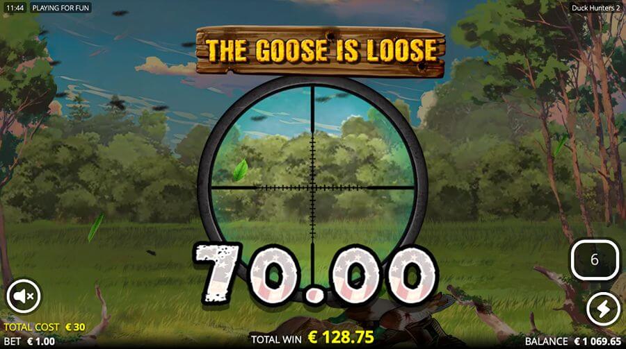 Et eksempel på en gevinst på spilleautomaten Duck Hunters 2