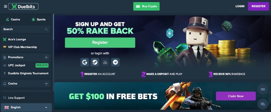 Duelbets har en flott forside og gir deg en annerledes bonus