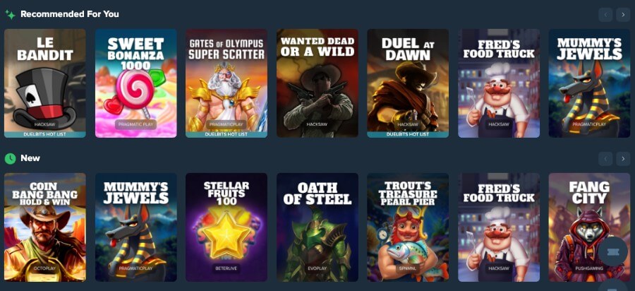 Duelbits har et spennende utvalg av spilleautomater i sitt spillbibliotek.