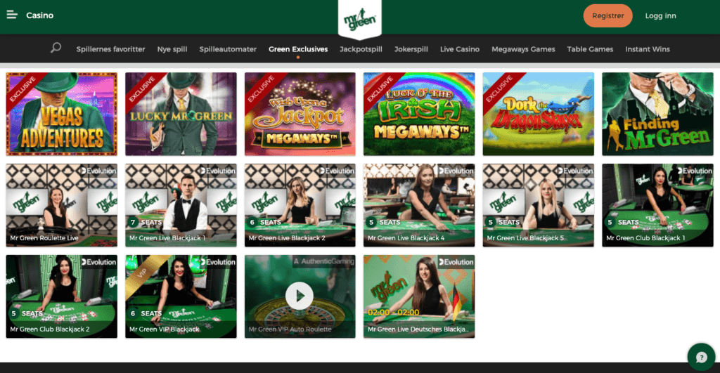 Eksklusive spill hos Mr Green