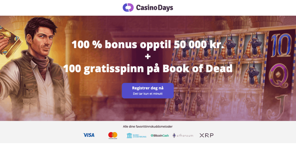 NorgeKasino har gleden av å tilby deg en eksklusiv velkomstbonus hos CasinoDays