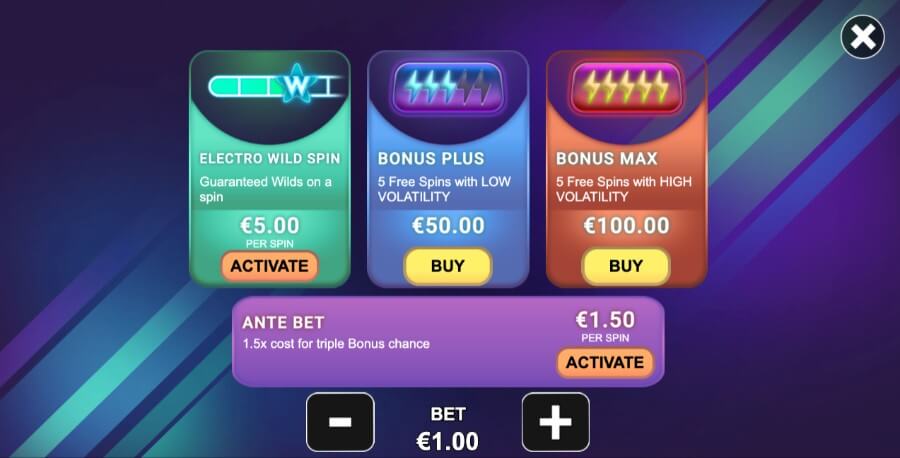 Bonus buy-funksjoner på spilleautomaten Electro Cubes
