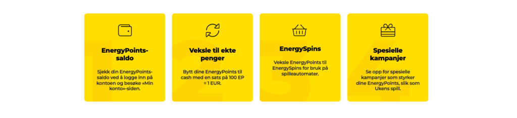 Hos Energy Casino samler alle poeng, som kan brukes i Energy Shop. Som storspiller kan man også bli invitert til VIP-programmet