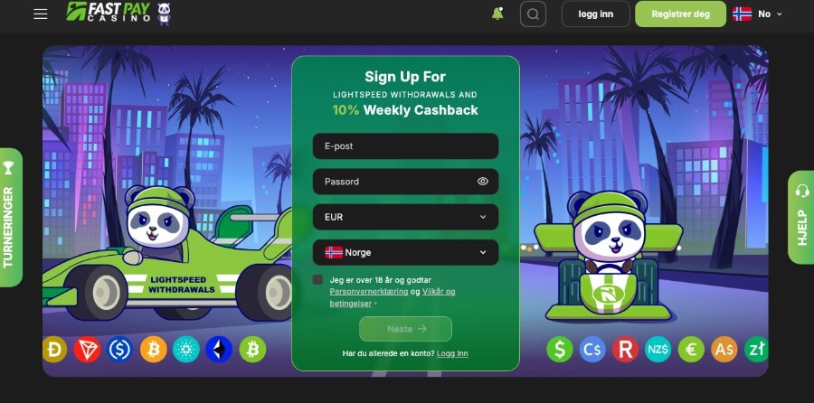 FastPay Casino forside med bonus