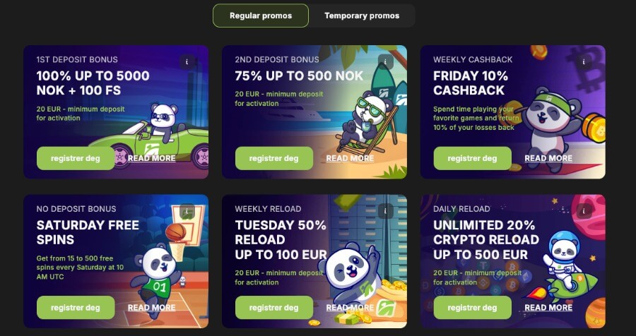 FastPay Casino kampanjeside med diverse tilbud