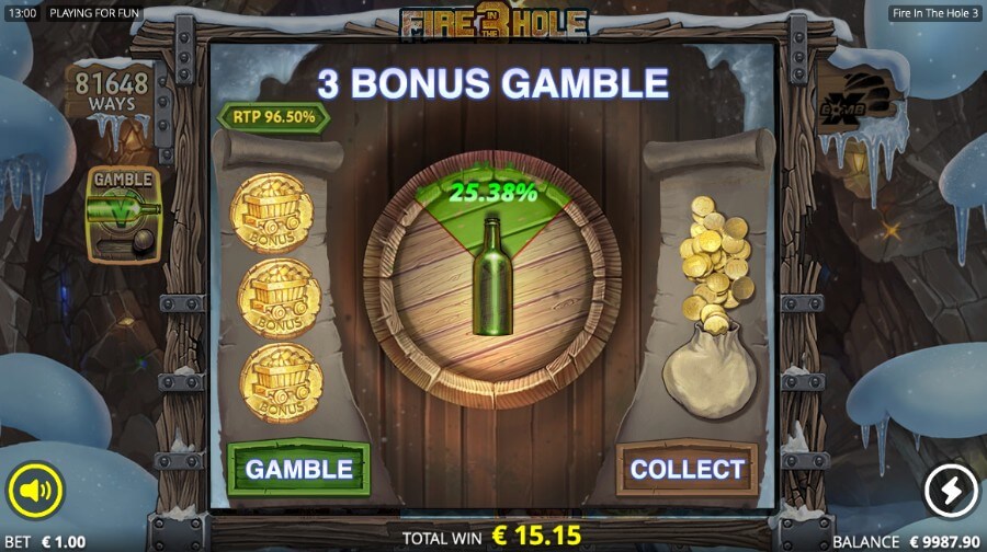 Fire in the Hole 3 har også en gamble-funksjon